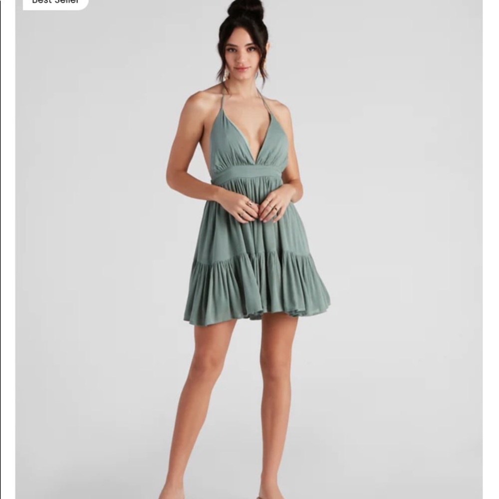 Spring Breeze Linen Halter Skater Dress